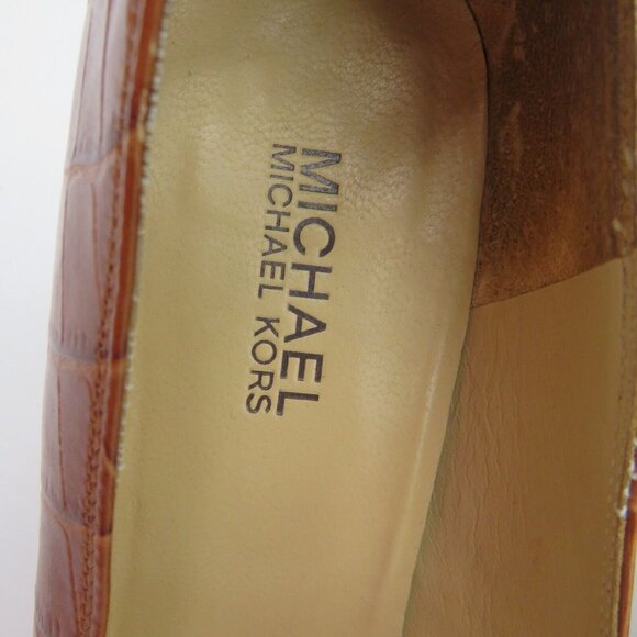 Michael Kors Womens Size 8 Brown Leather Pumps Closed Toe 4" Heel Reptile Look - Picture 5 of 11